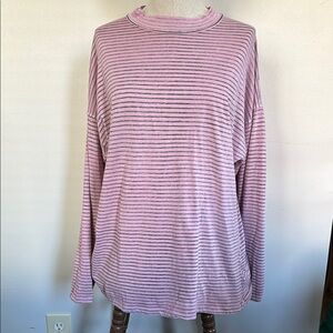 Free People Pink Striped Long Sleeve Top